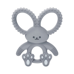 Dr. Brown's Flexees Bunny Teether gray closeup showing soft silicone for gum soothing.
