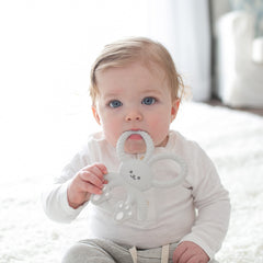 Dr. Brown's Flexees Bunny Teether gray ears bend to access hard-to-reach areas.
