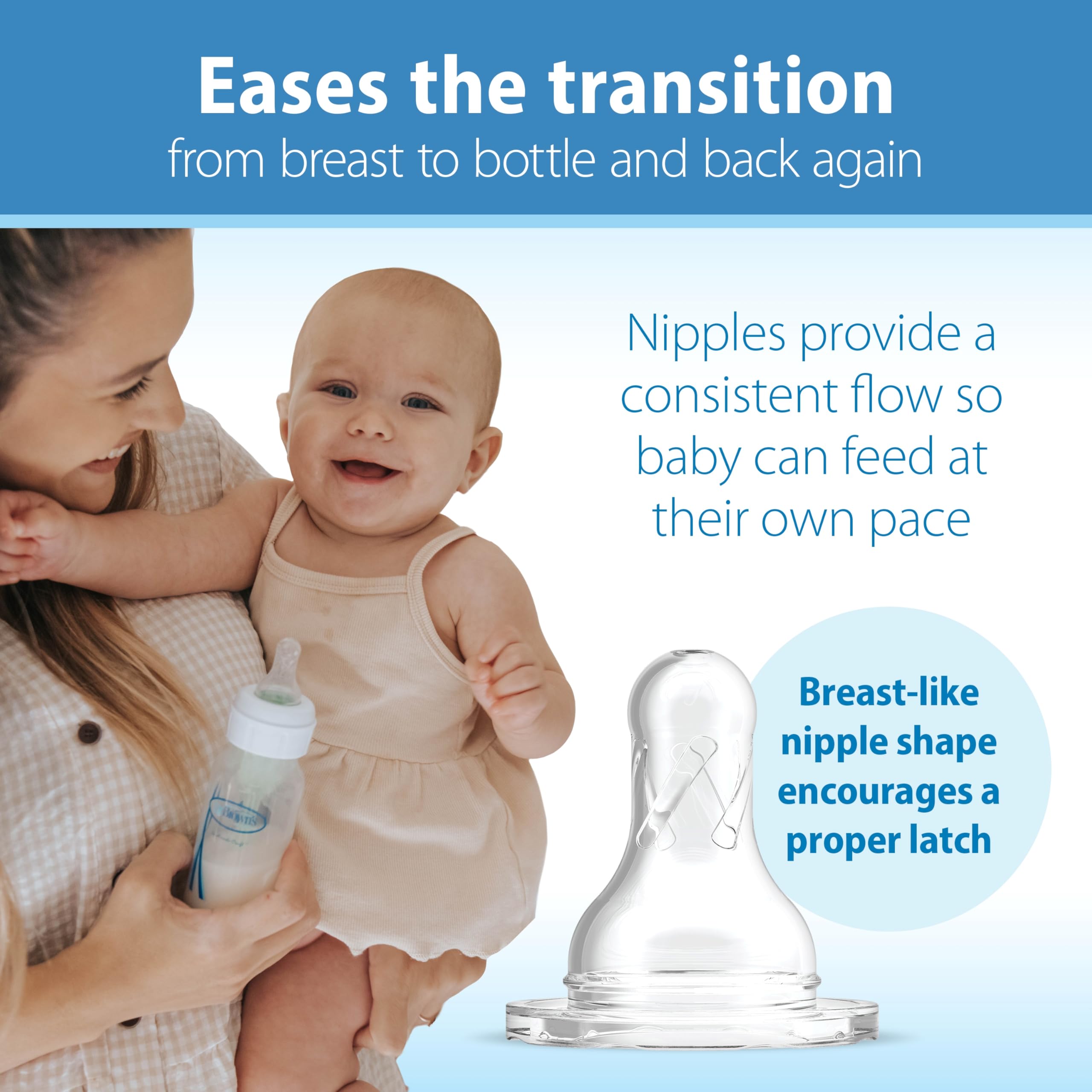 Dr. Brown's bottle grows with baby, adaptable as feeding progresses.
