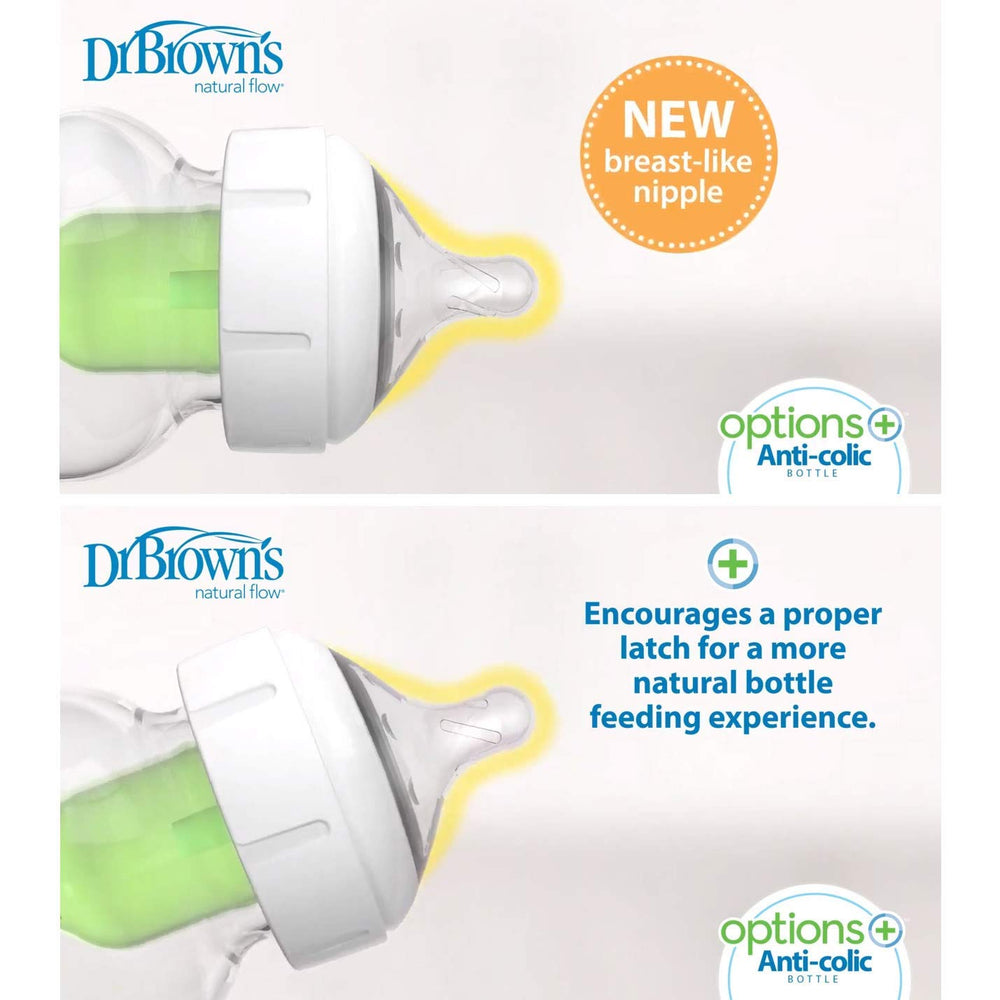 Dr. Brown's Level-3 wide-neck nipple compatible with Natural Flow bottles for smooth feeding.