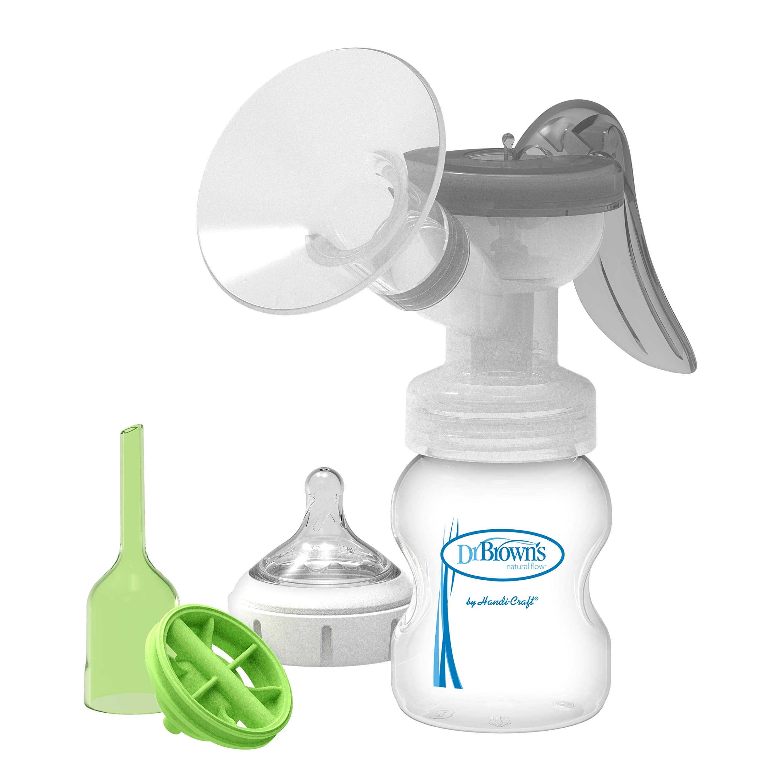 Dr. Brown's manual pump with SoftShape shield for comfortable pumping at home