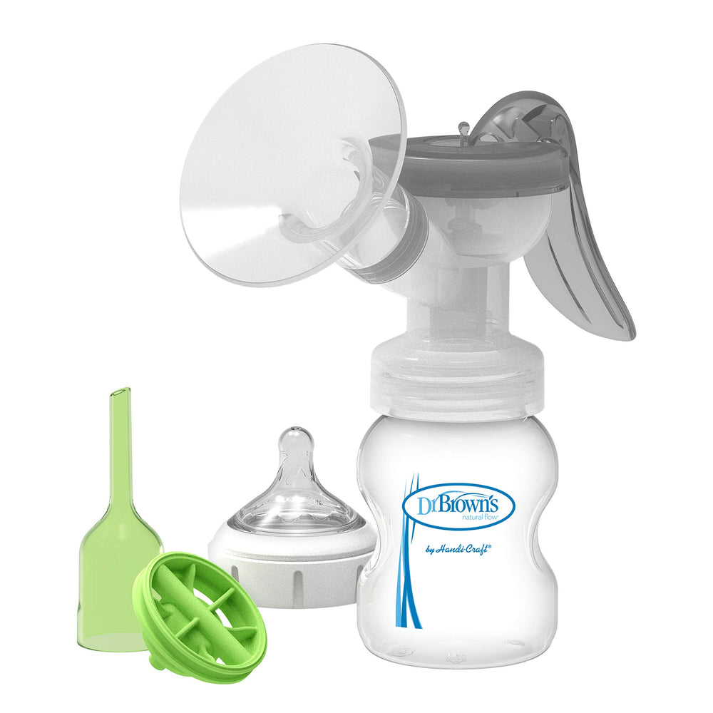 Dr. Brown's manual pump with SoftShape shield for comfortable pumping at home