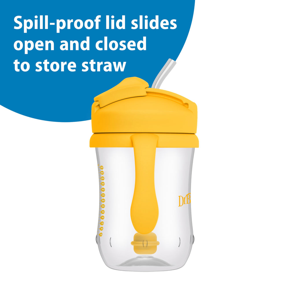 Dr. Brown's Milestones contoured cup supports growing grips for little hands.