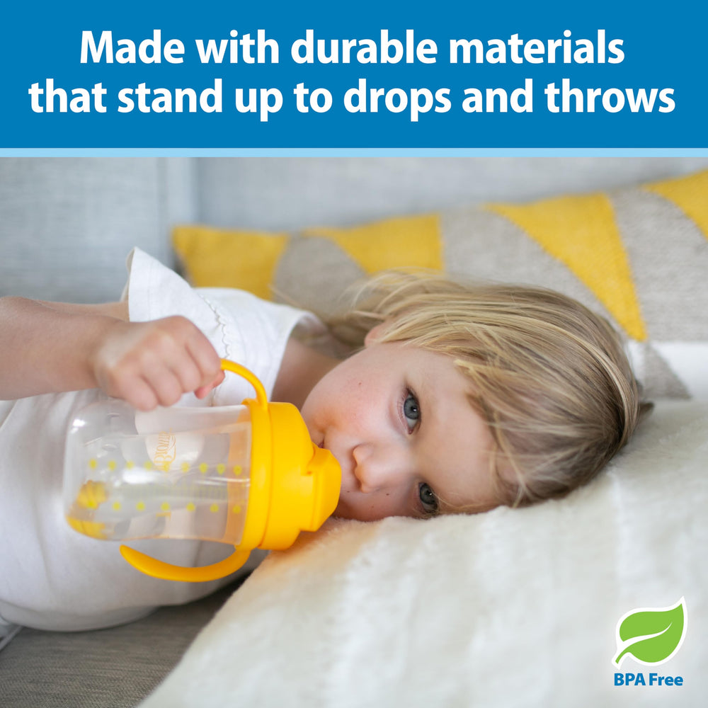 Dr. Brown's Milestones sliding lid keeps straw clean and ready for travel.