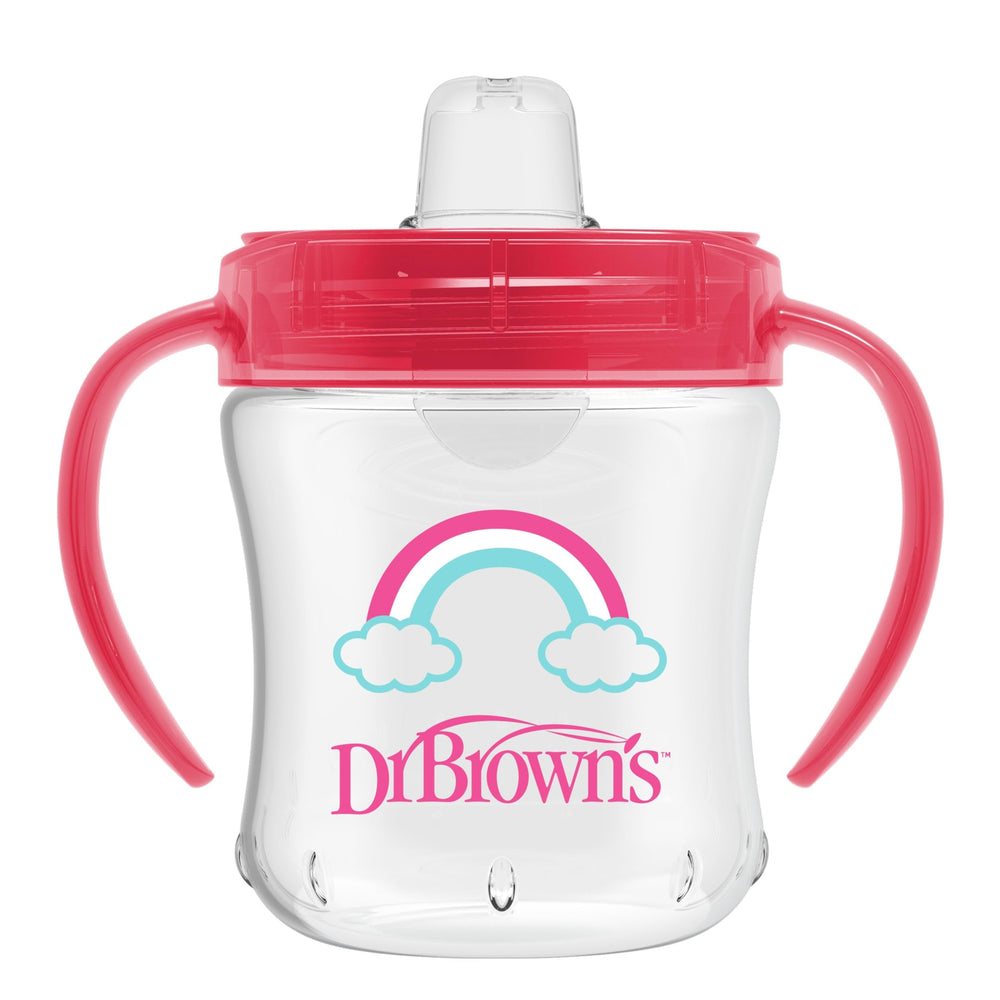 Dr. Brown's Milestones pink rainbow cup with soft spout for spill-proof learning