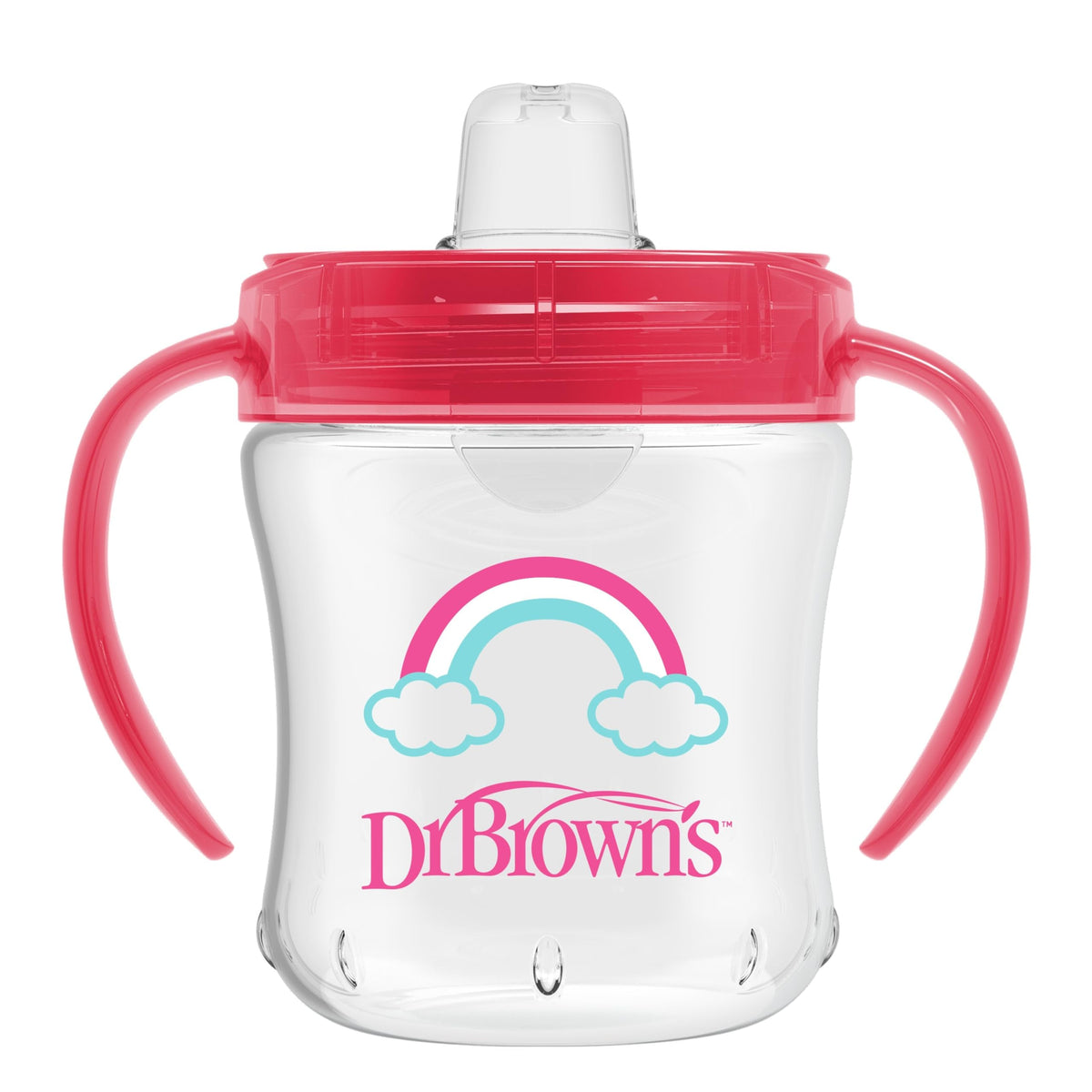 Dr. Brown's Milestones pink rainbow cup with soft spout for spill-proof learning