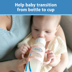 Dr. Brown's silicone handles pink assembled on bottle offer smooth transition.