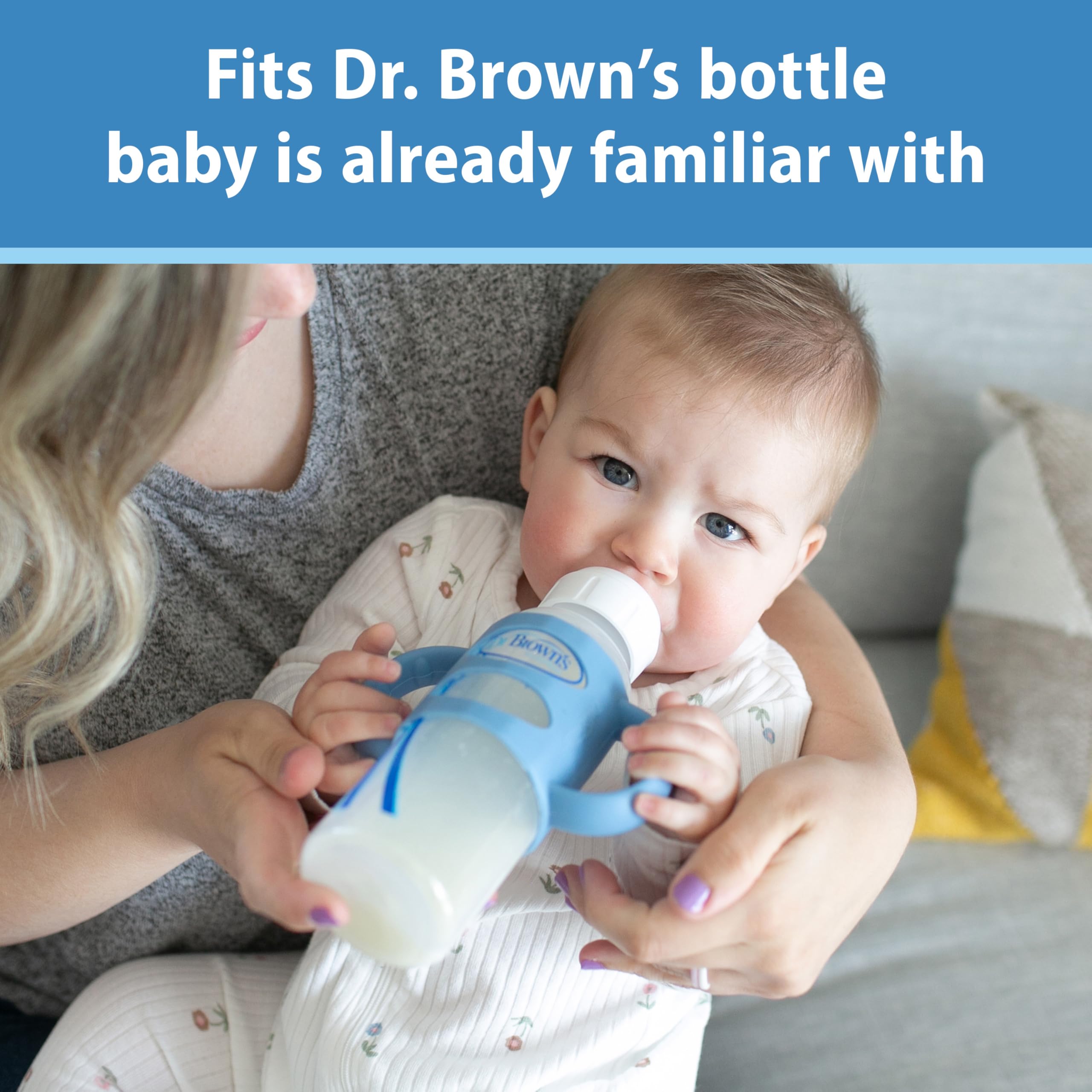 Dr. Brown's narrow bottle handles pink closeup shows soft silicone grip ridges.
