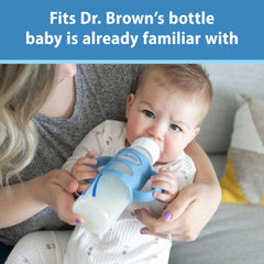 Dr. Brown's narrow bottle handles pink closeup shows soft silicone grip ridges.