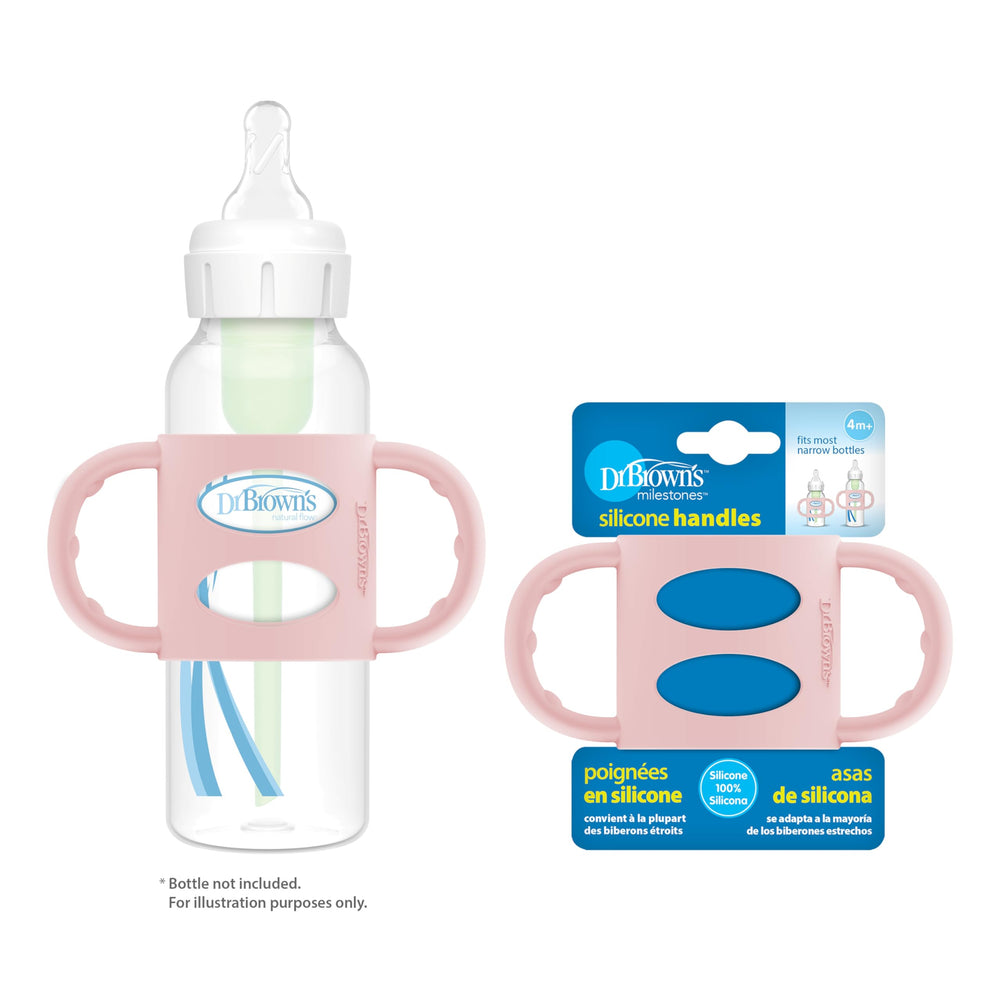 Dr. Brown's pink handles anti-slip ridges support little hands' grip.