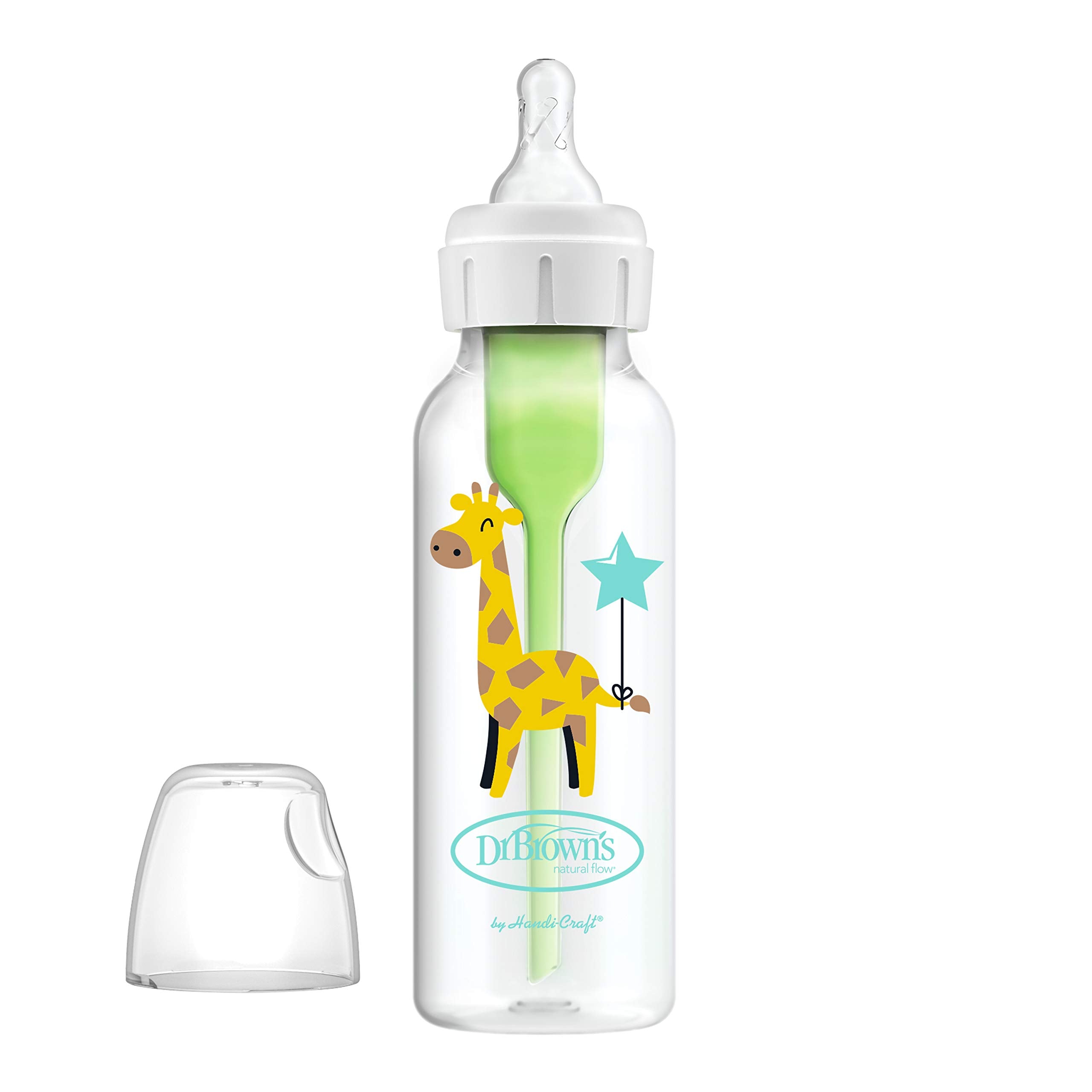 Bottle with vent system shown removable as baby grows and feeding evolves.