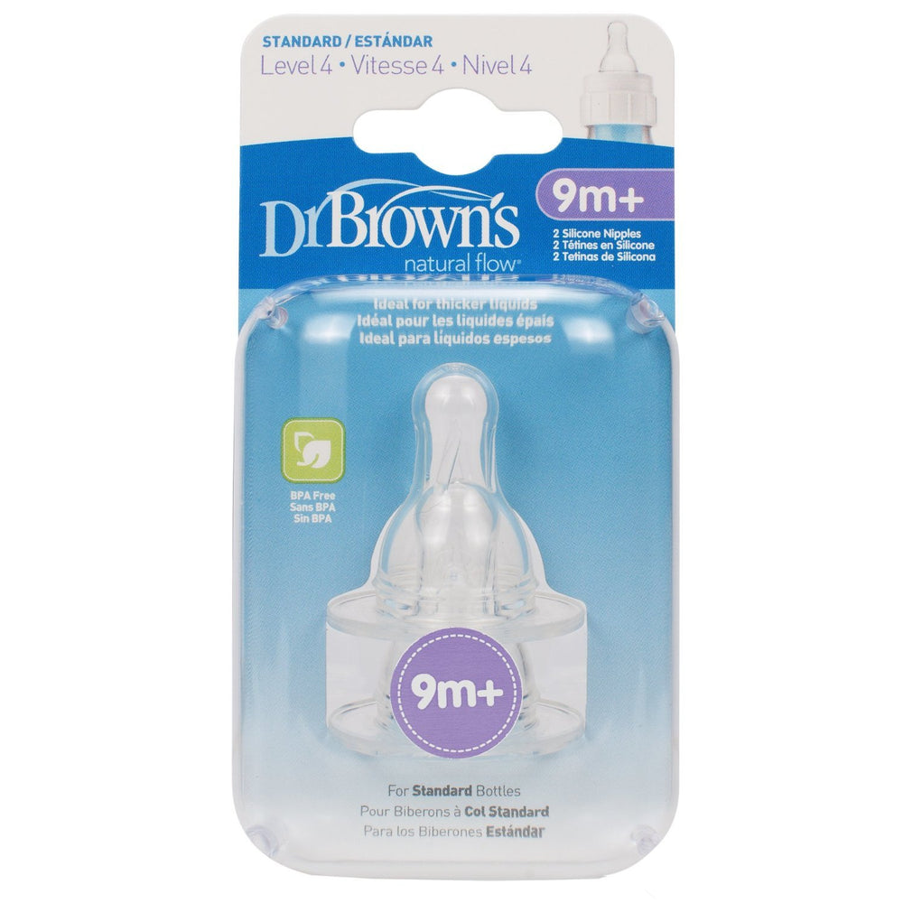Dr. Brown's Level 4 nipple close-up highlighting silicone texture and high-flow design