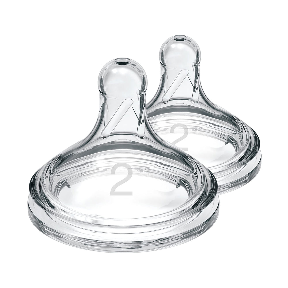 Dr. Brown’s Natural Flow Level 2 nipple closeup in soft silicone for gentle feeding.