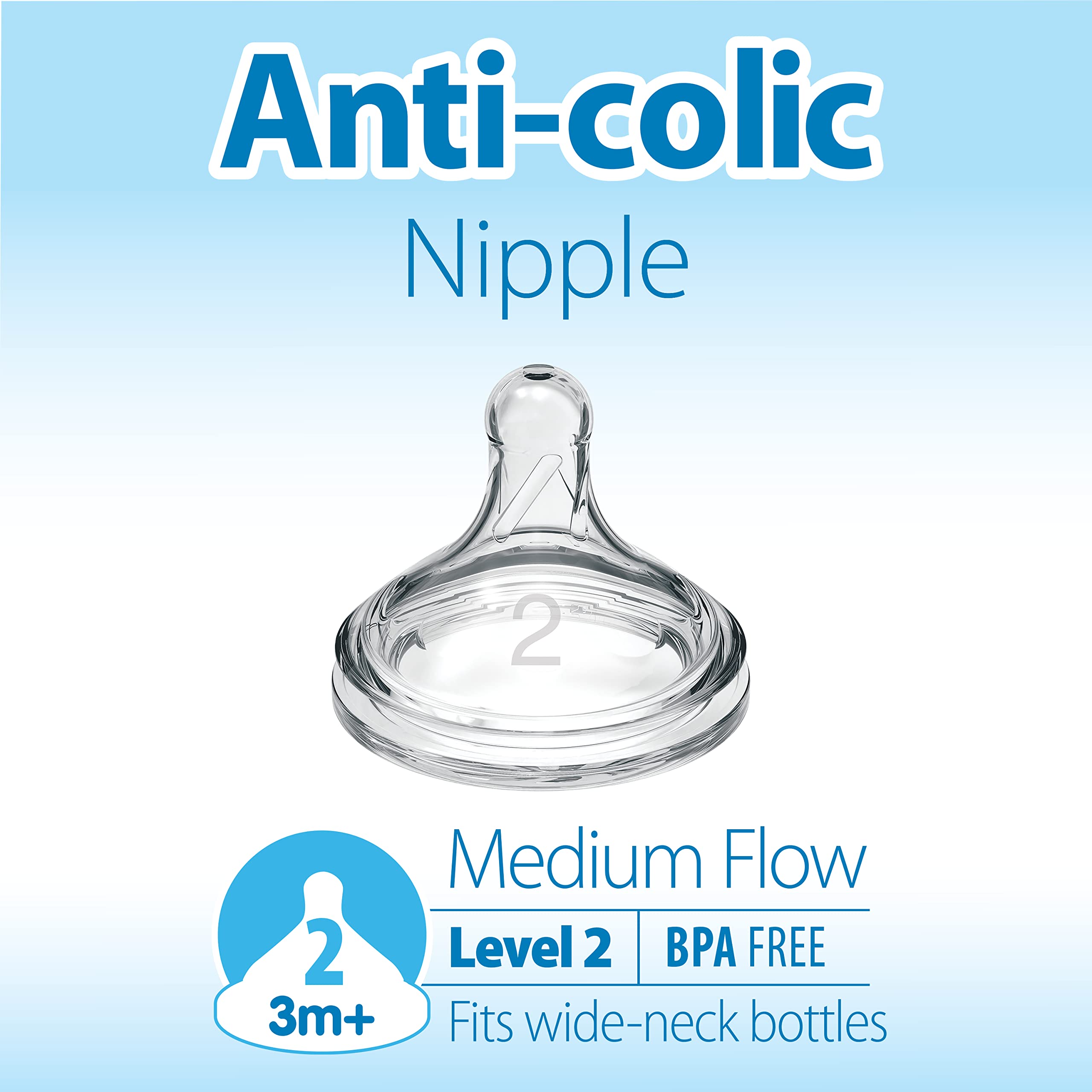 Dr. Brown’s Level 2 wide-neck bottle nipple image highlighting breast-like latch aid.