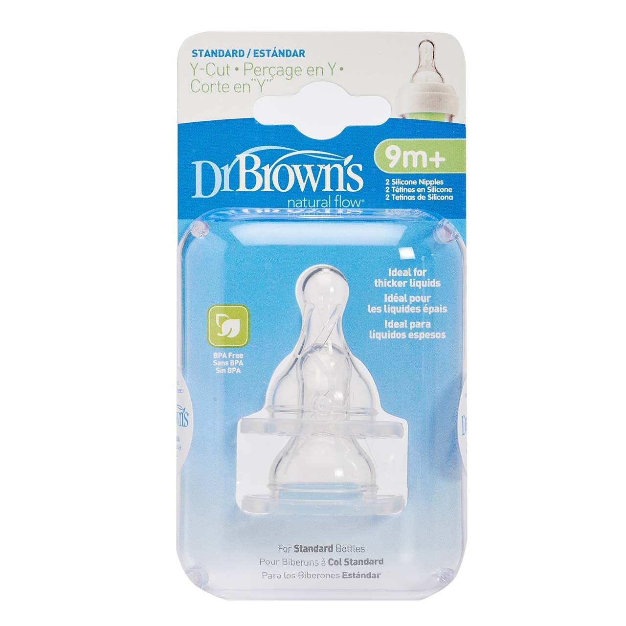 Dr. Brown's Natural Flow nipple packaging image showing two-pack replacement.