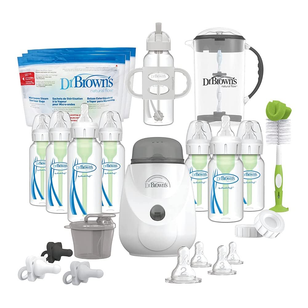 Dr. Brown's Natural Flow Options+ gift set with bottles and warmer promotes smoother feeding and soothing