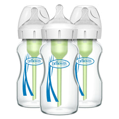 Dr. Brown's Natural Flow wide-neck glass bottle with 9 oz capacity, easy to fill for feeding