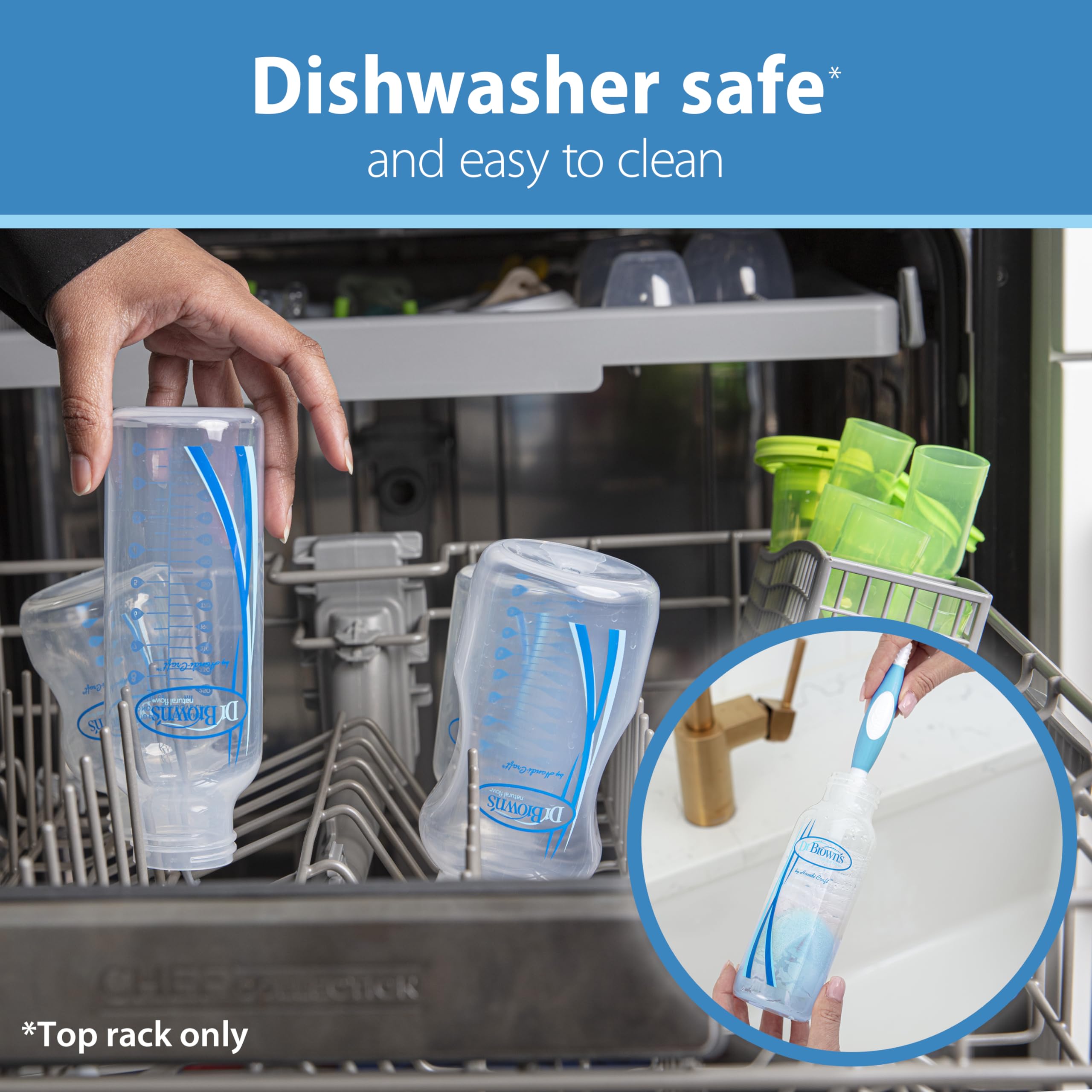 Dr. Brown's Options bottle top-rack dishwasher safe image.
