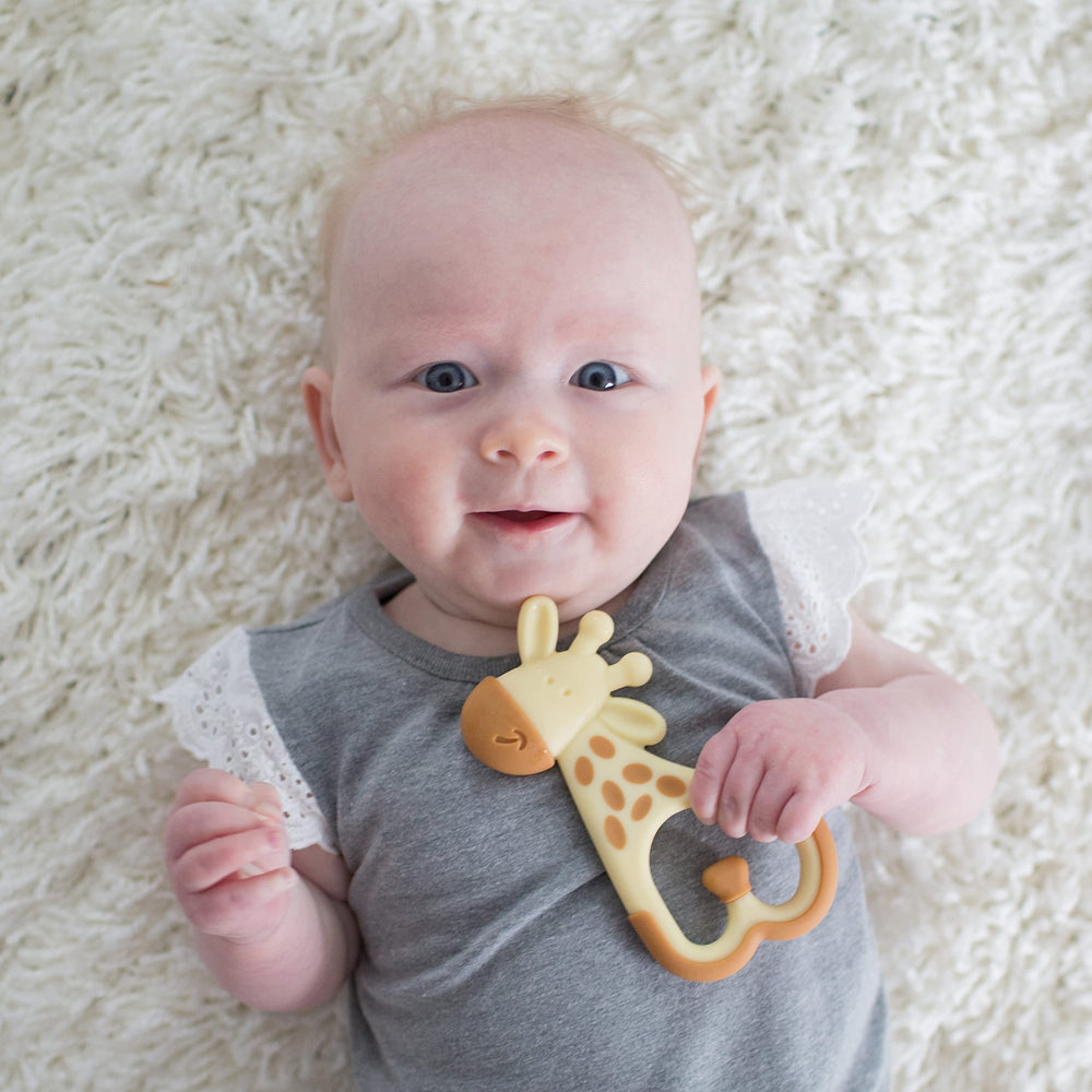 Dr. Brown's Ridgees Giraffe teether is BPA-free for safe chewing.
