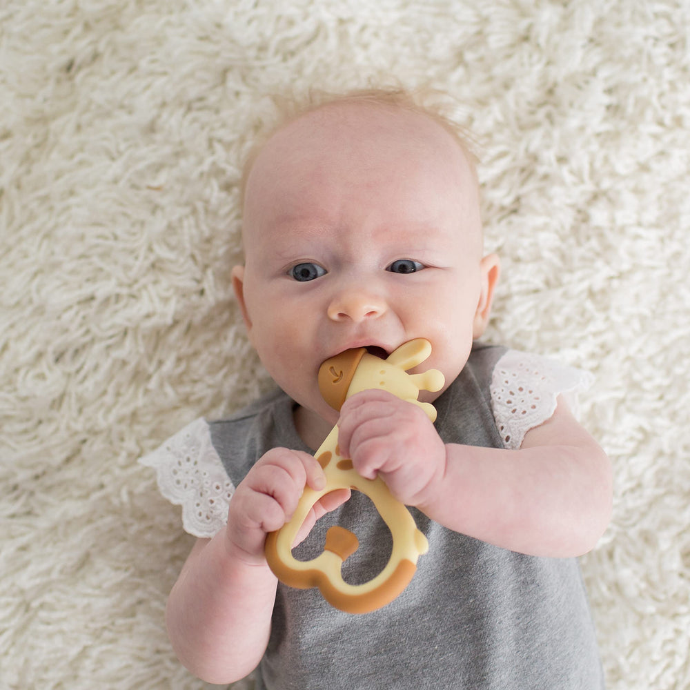 Dr. Brown's Ridgees Giraffe teether can be cooled in fridge for extra relief.