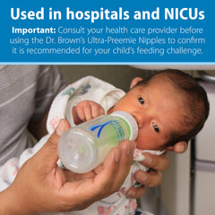 Dr. Brown's Ultra-Preemie anti-colic vent cross-section highlights reduced burping and gas potential.