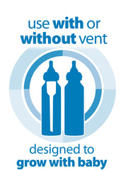 Dr. Brown's vent system in pink bottle helps minimize spit-up and gas.