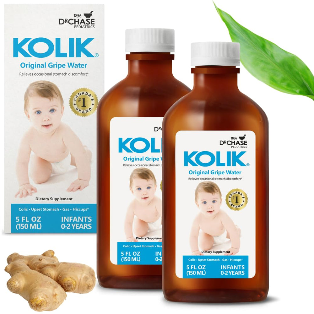 Dr. Chase Kolik Gripe Water bottle front, two-pack, for gentle colic relief.
