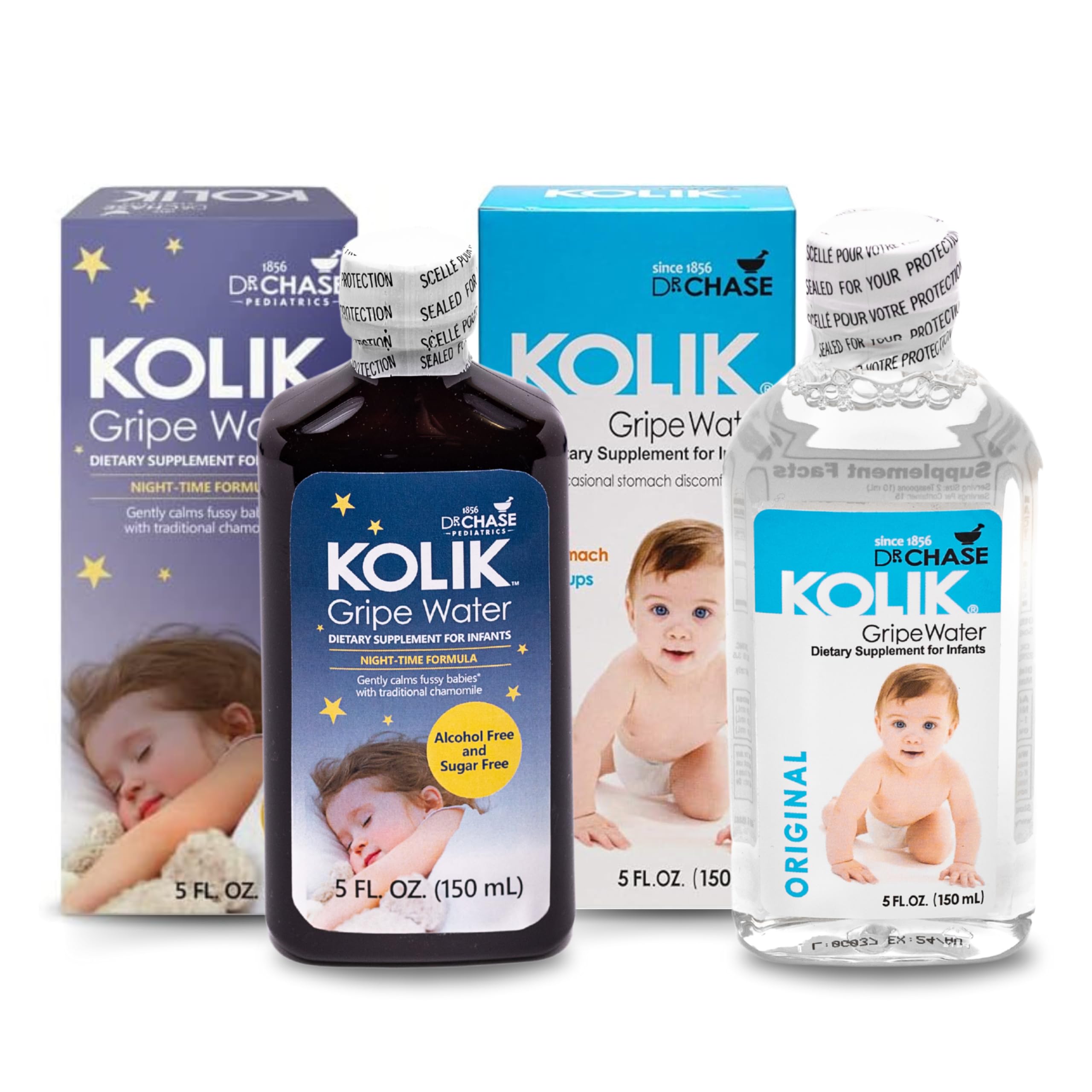 Dr. Chase Kolik Gripe Water original bottle viewed for natural gas relief in infants.
