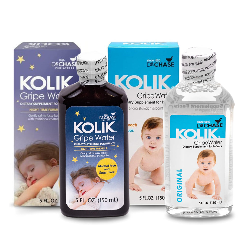 Dr. Chase Kolik Gripe Water original bottle viewed for natural gas relief in infants.