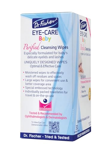 Dr. Fischer eyelid wipes product label demonstrates hypoallergenic, pediatrician-recommended benefits.