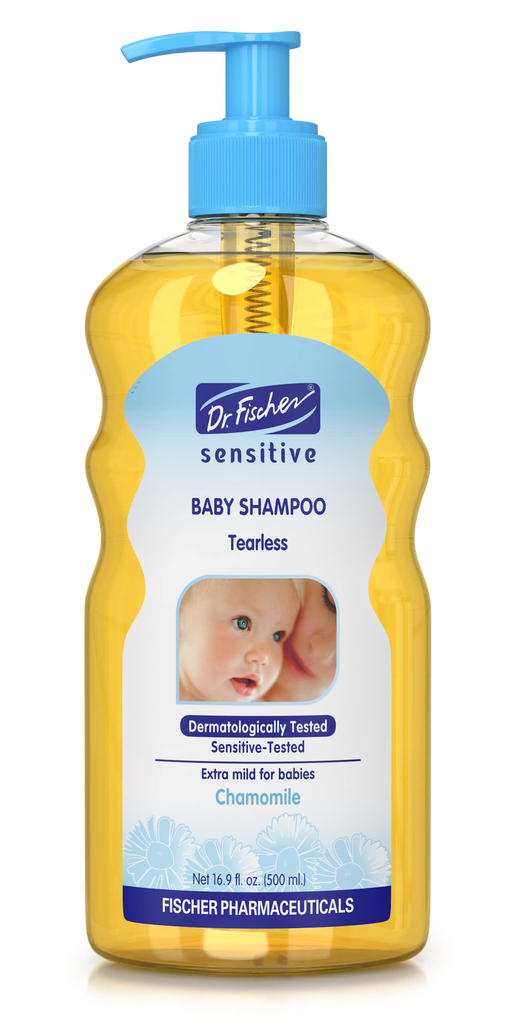 Dr. Fischer Newborn Shampoo bottle pump; effortless tear-free bath time with gentle cleansing.
