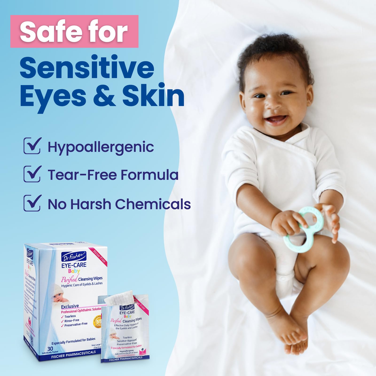 Dr Fischer Premium Baby Eyelid Wipes close up texture ideal for delicate eye areas
