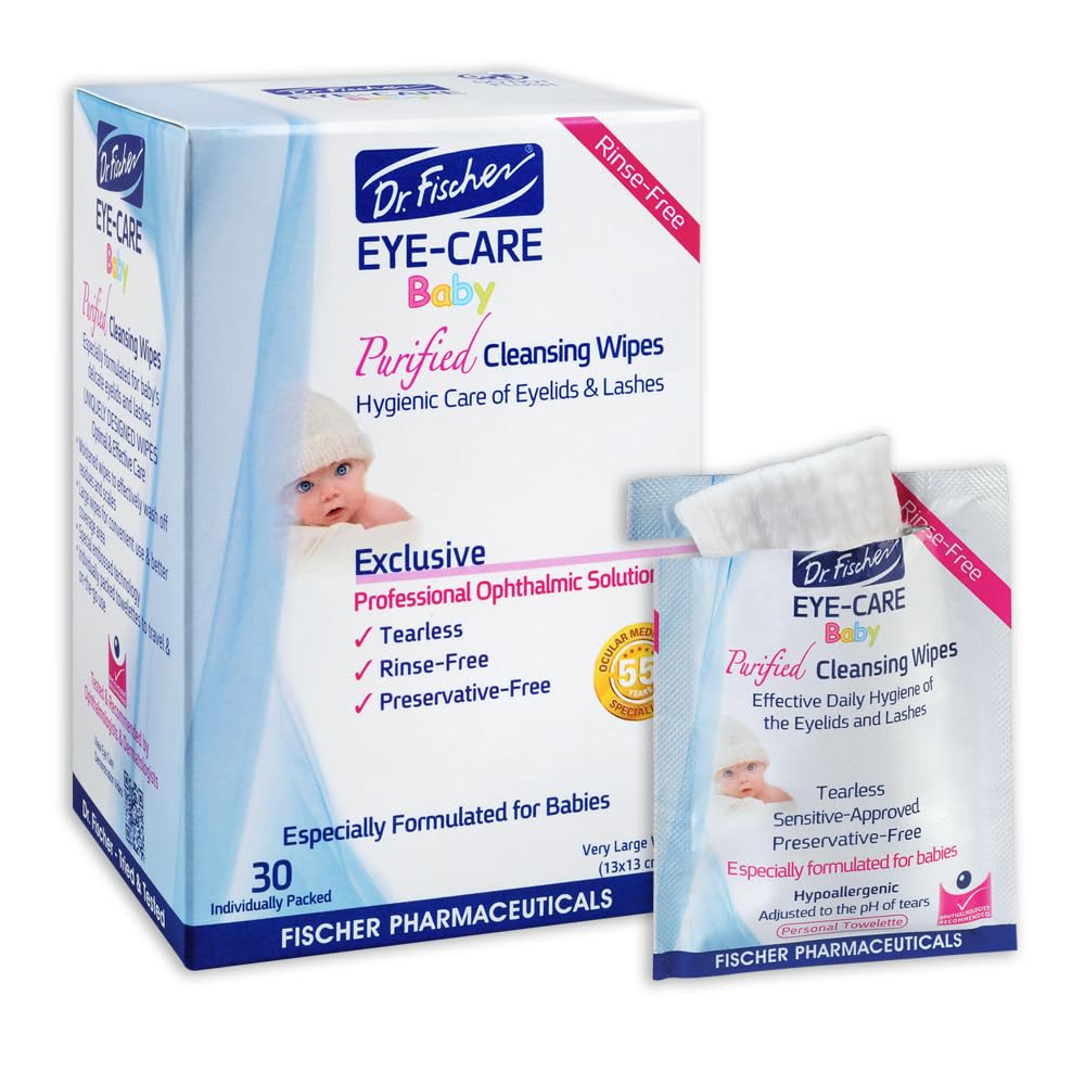 Dr. Fischer premium baby eyelid wipes in tube close-up, gentle eye care for delicate eyes.