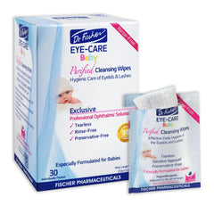 Dr. Fischer premium baby eyelid wipes in tube close-up, gentle eye care for delicate eyes.