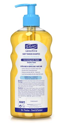 Dr. Fischer Tearless Shampoo application; soothing lather supports calm baths for delicate skin.