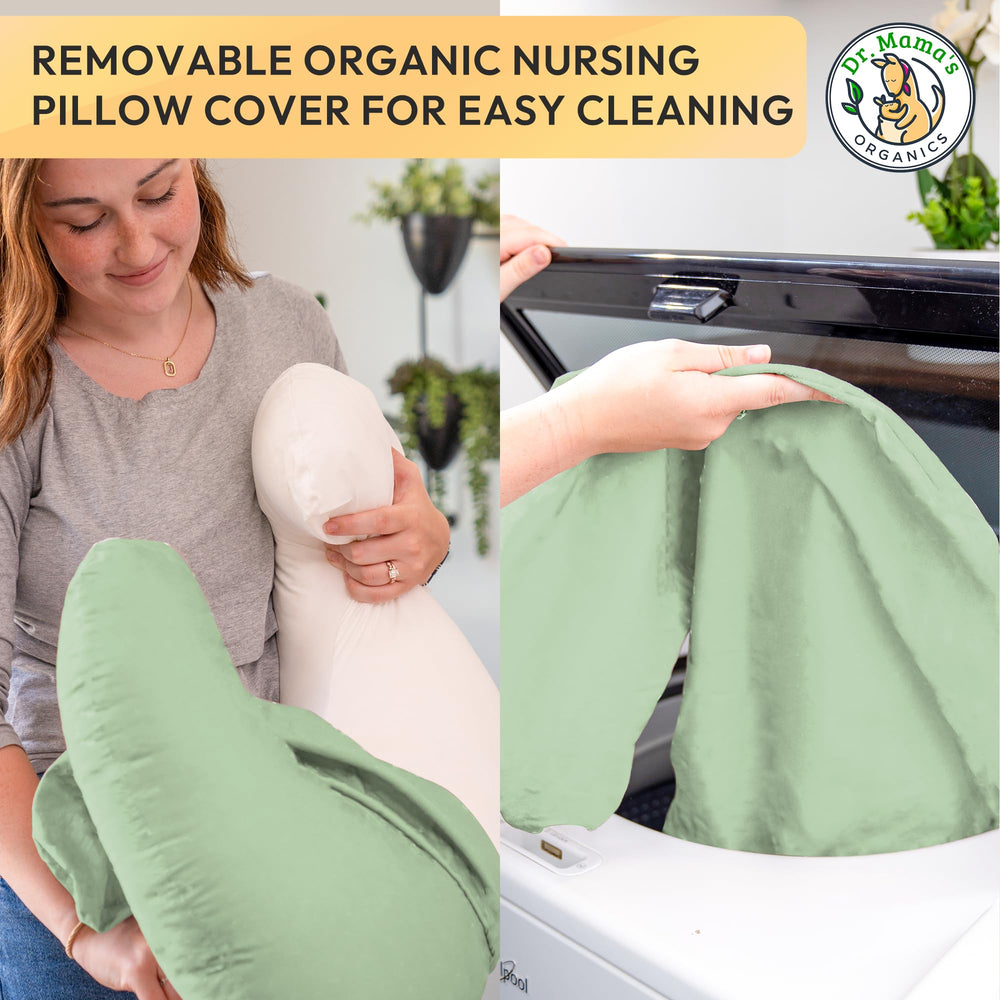 Dr. Mama's Organics nursing pillow breastfeeding-position supports comfortable latch.