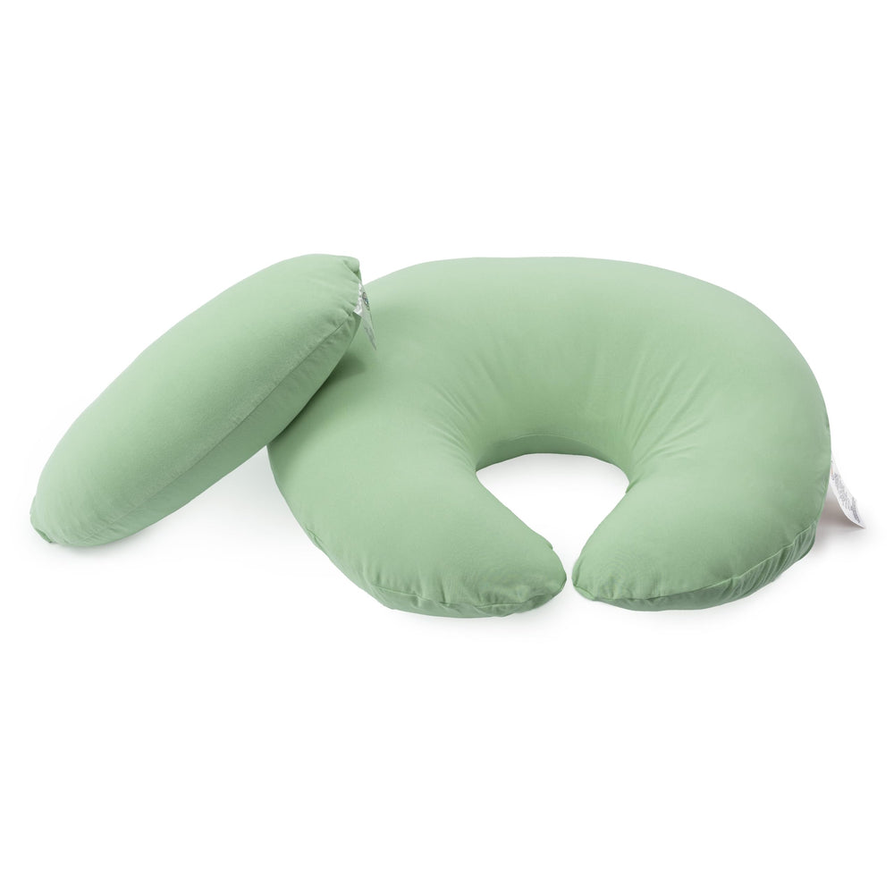Dr. Mama's Organics nursing pillow lumbar-support closeup shows back-friendly design.