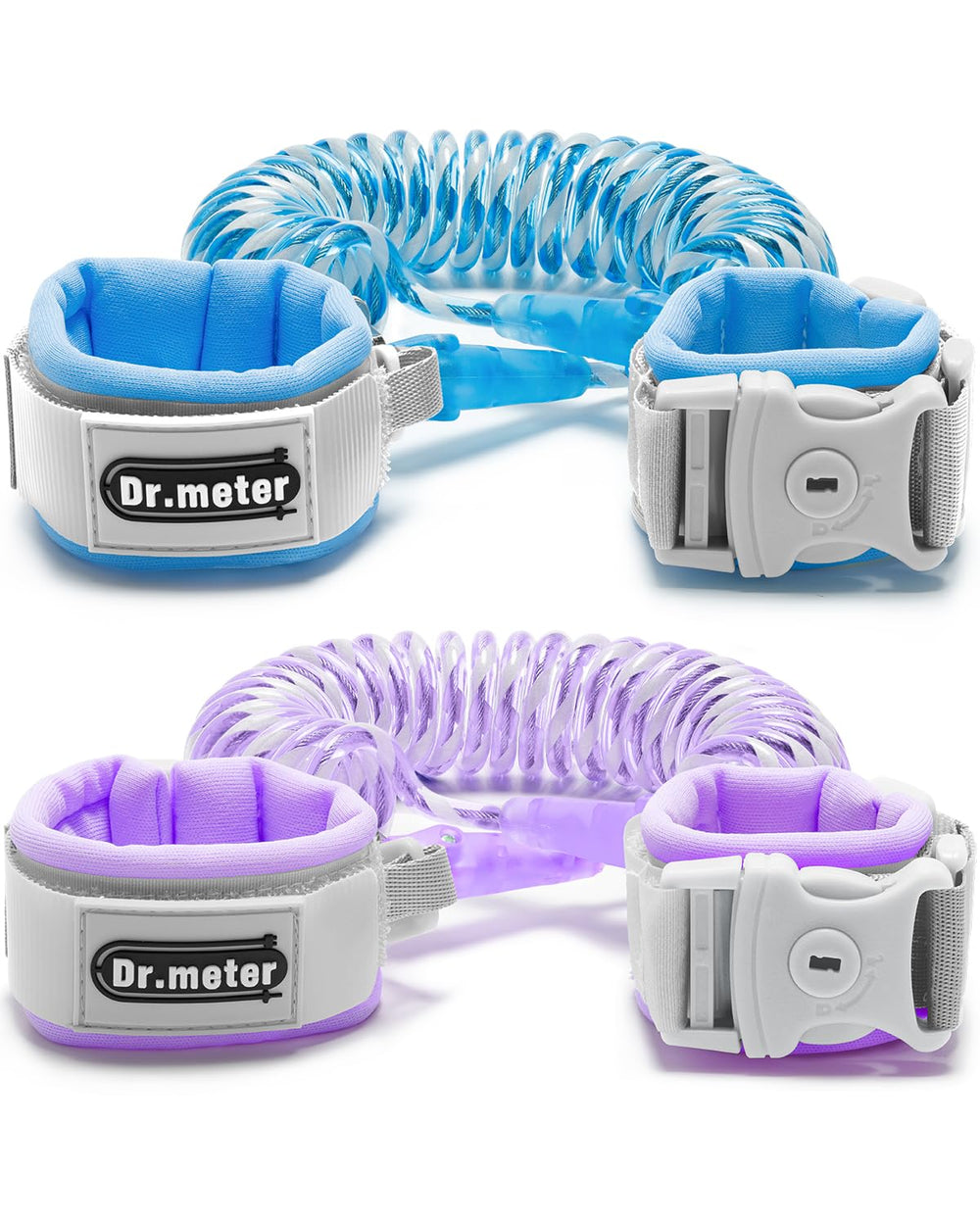 Dr.meter anti-lost wrist link blue two-pack front view for safe daytime outings.