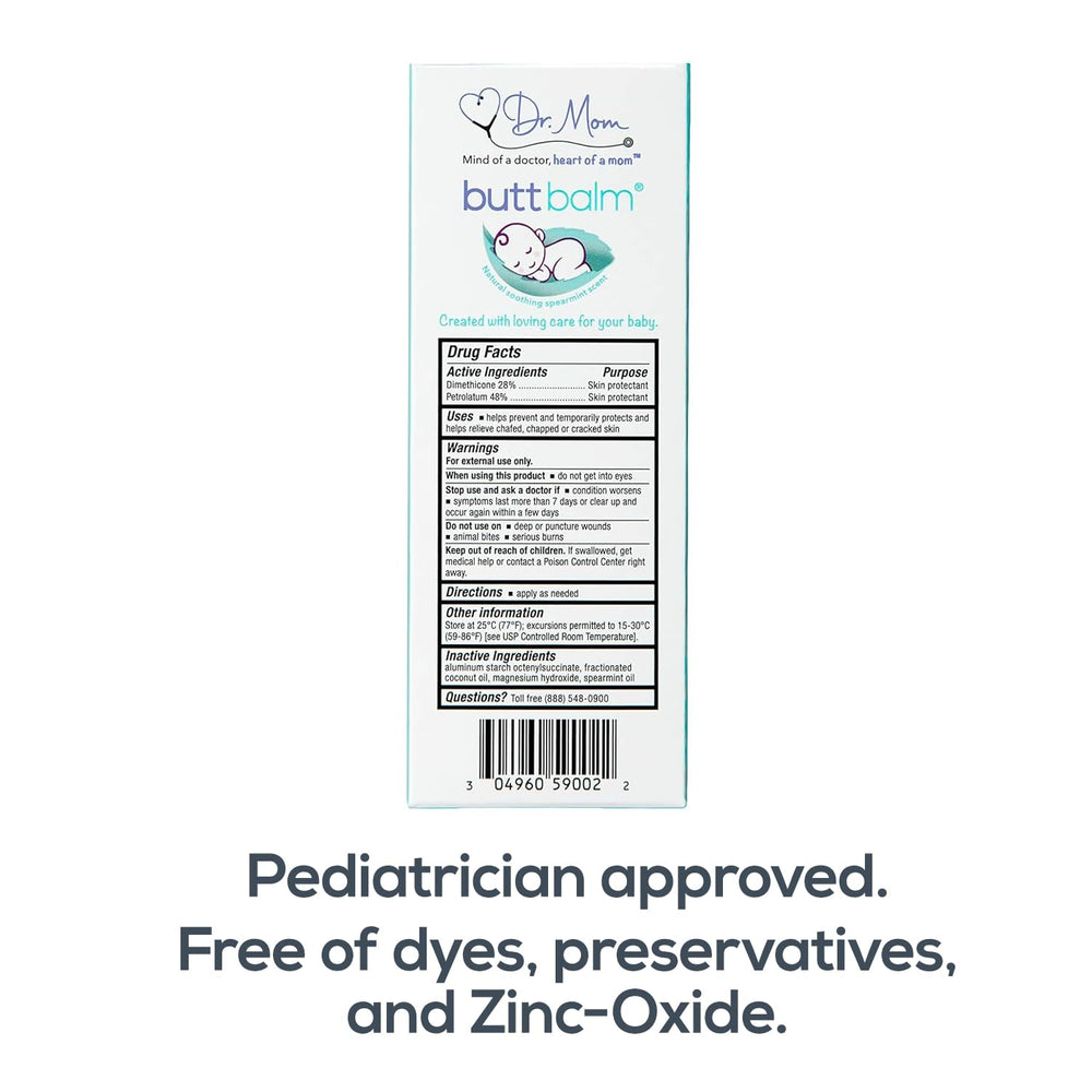 Dr. Mom Butt Balm pediatrician-approval signals trusted, gentle formula for newborns.