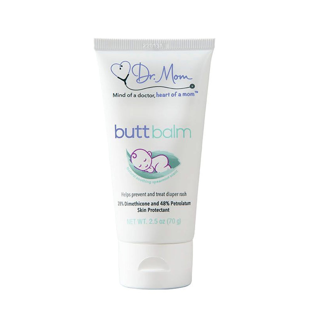 Dr. Mom Butt Balm tube application shows easy, gentle protection against diaper rash.