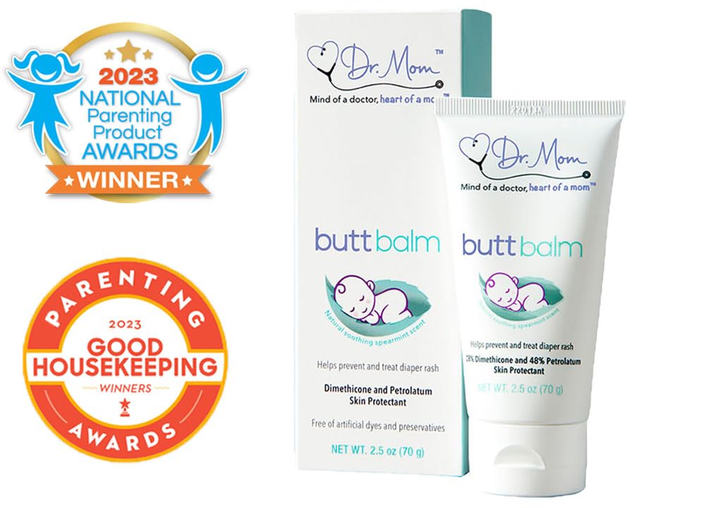 Dr. Mom Butt Balm zinc-oxide-free formula emphasizes lightweight, mess-free protection.