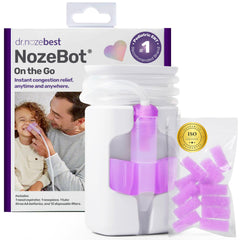 Dr. Noze Best Nozebot On the Go nosepiece enables safe, gentle relief for tiny noses.