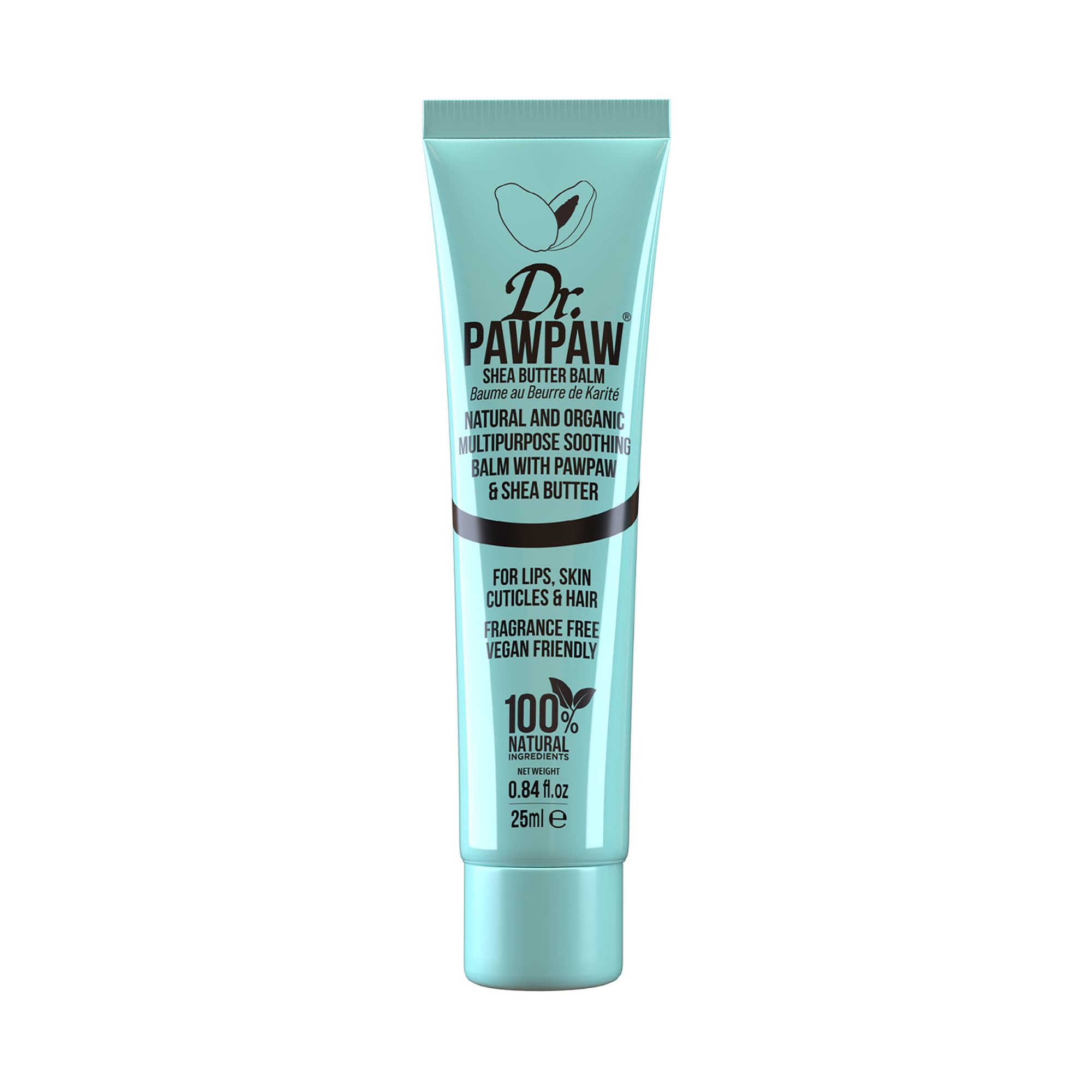 Dr PawPaw Multipurpose Balm packaging highlighting vegan formula for clean lip care.