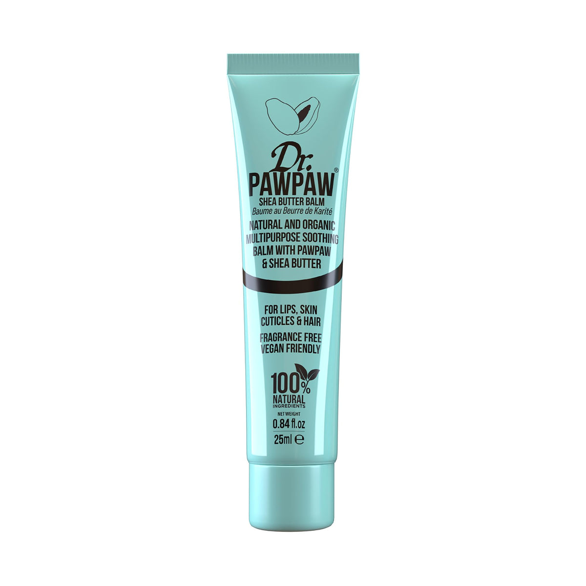 Dr PawPaw Multipurpose Balm packaging highlighting vegan formula for clean lip care.