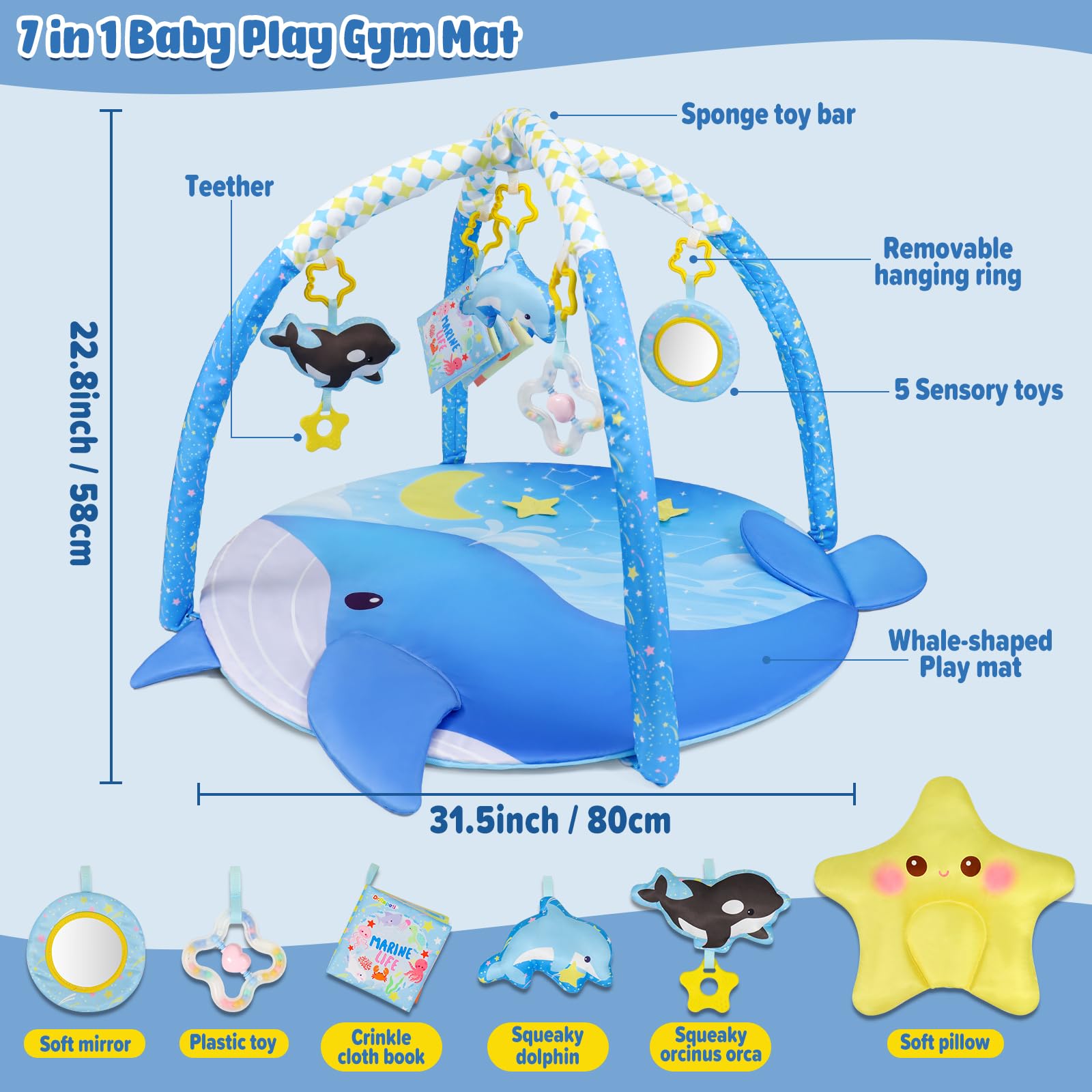Dr.Rapeti baby play gym toy bar enhances visual tracking during early play.