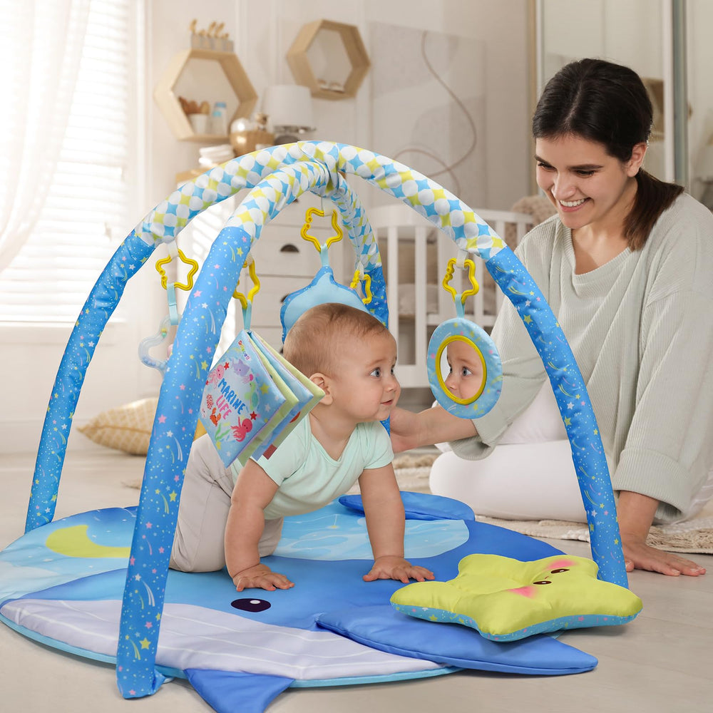 Dr.Rapeti star cuddle pillow provides snug security during tummy time.