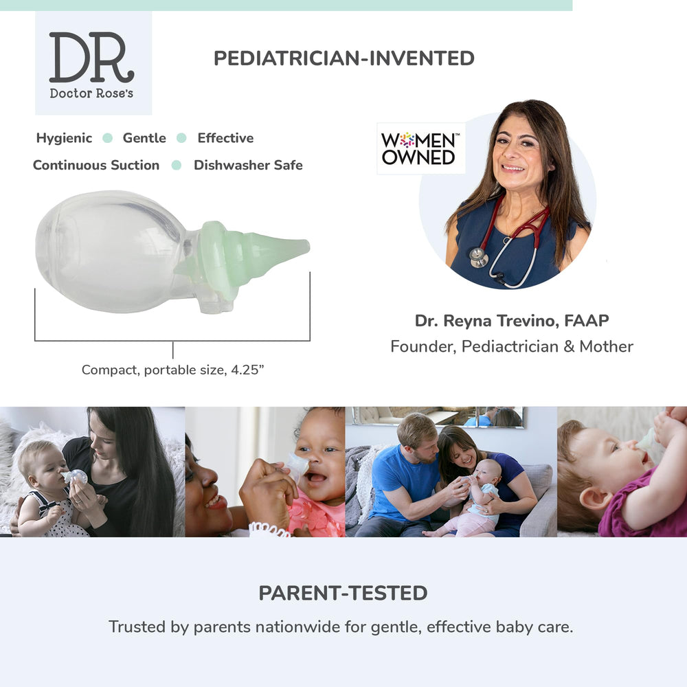 Pediatrician-patented dual suction feature highlighted by Dr. Rose's aspirator.
