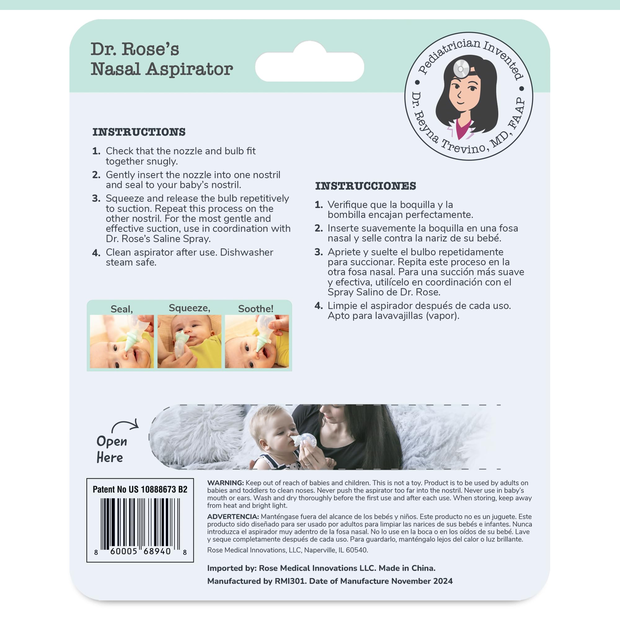 Travel-ready design of Dr. Rose's nasal aspirator supports bedtime routines away from home.