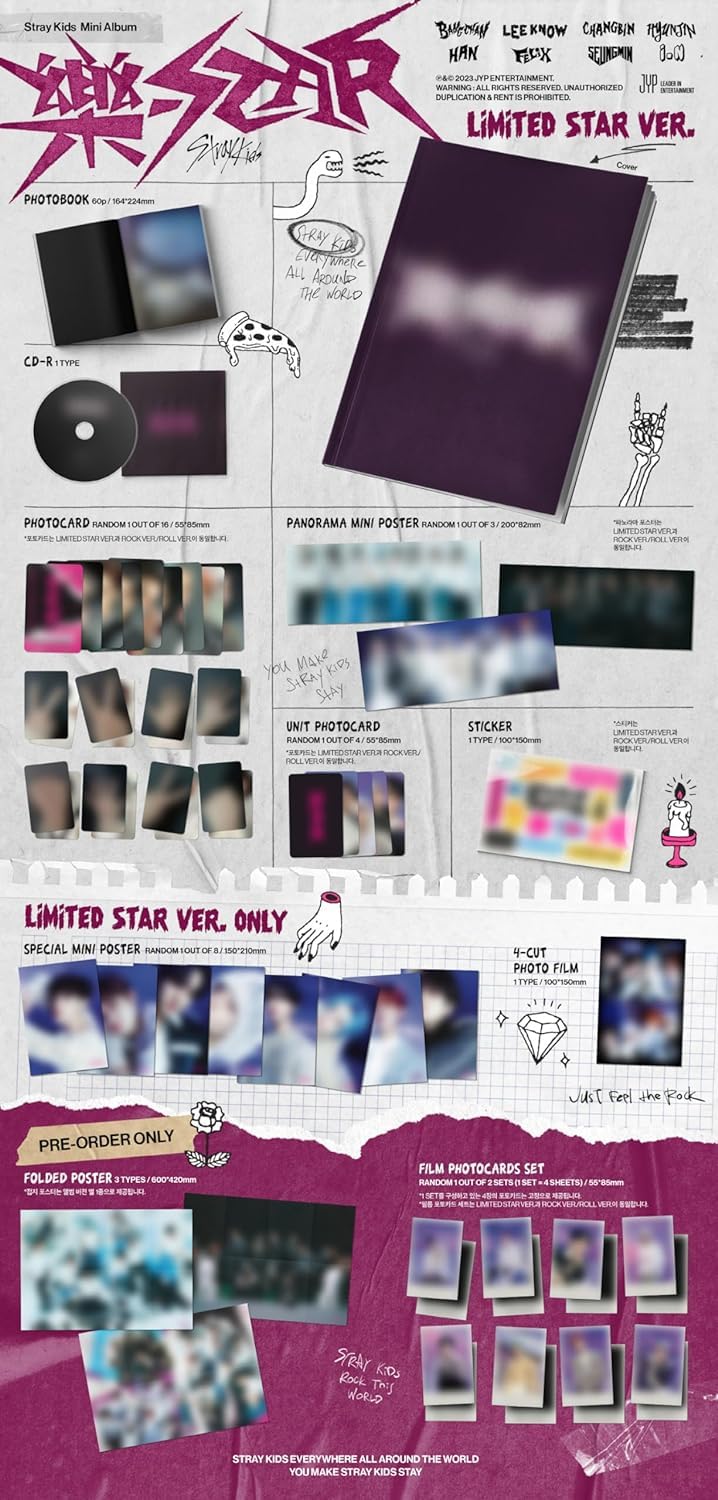 Dr Sayzer Stray Kids Rock Star preorder packaging with poster and photocards, great for display or gifting.