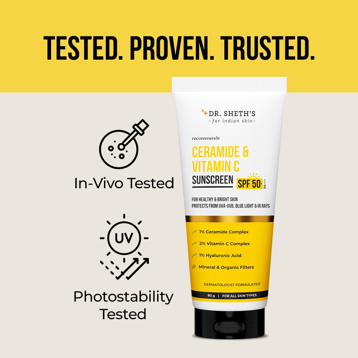 Dr. Sheth's sunscreen box and bottle for all skin types